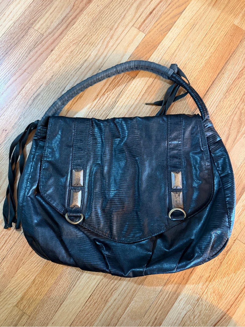 Matt & Nat Black Textured Shoulder Bag with Wrapped Handle
